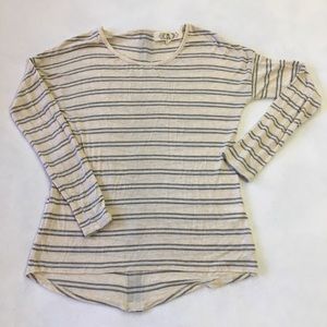 Pink Rose S long sleeve grey stripe zip back top